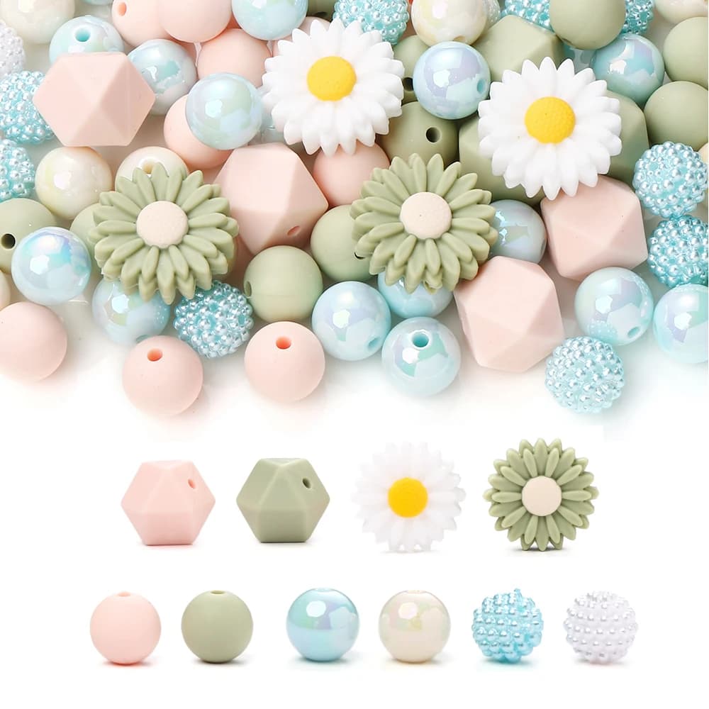 Set di perline per la dentizione del bambino in Silicone da 70 pezzi perline a forma esagonale margherita per uso alimentare per accessori per collana a catena con ciuccio fai da te neonato