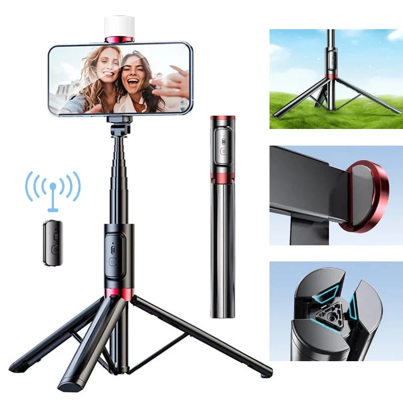 Selfie Stick Supporto per telefono dal design integrato portatile ultra lungo da 1,1 m Telecomando Bluetooth con supporto per treppiede con luce di riempimento per