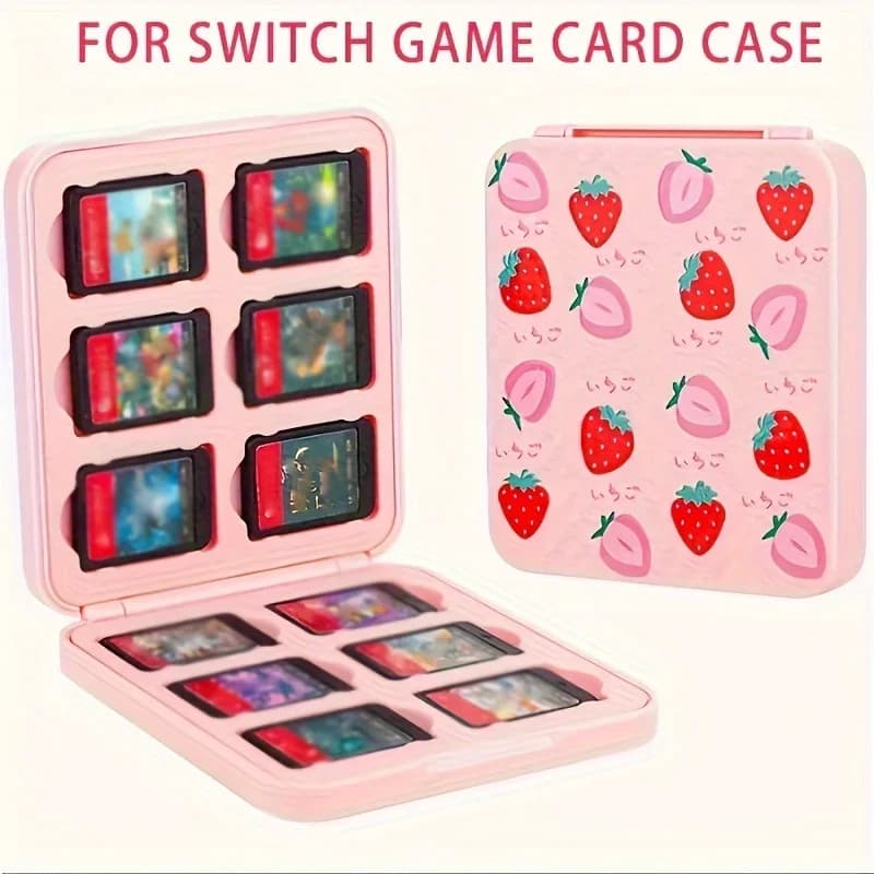 Custodia per Schede Nintendo Rosa Fragola - Protezione per Schede di Gioco SWITCH 2, OLED/NS, Scatola Porta Schede da 12 Posti