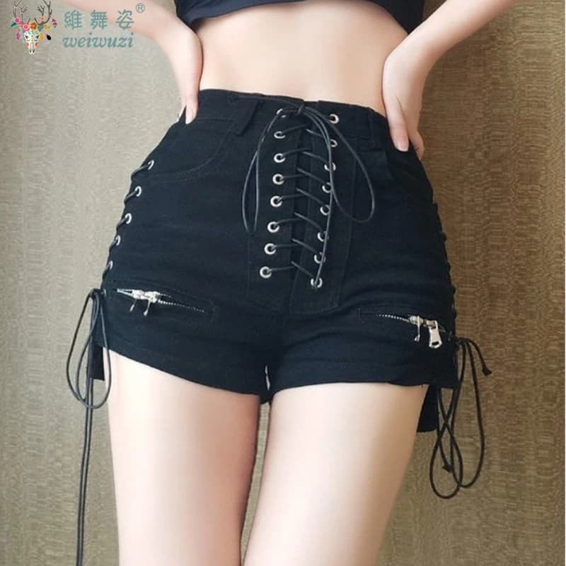 Pantaloncini di jeans da donna Slim Speciale Pantaloni estivi sexy con lacci a vita alta Moda coreana Chic Semplice Jeans con cerniera quotidiana per tutti i fiammiferi