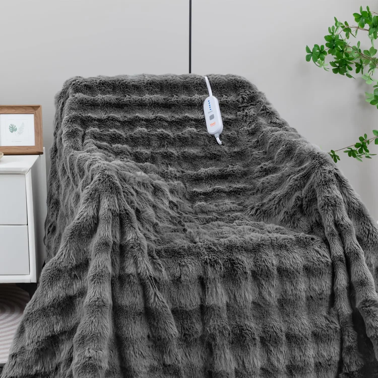 Coperta Elettrica Riscaldata Morbida 50x60 Pollici con 5 Livelli di Calore e Spegnimento Automatico, Regalo Caldo e Confortevole Grigio Chiaro