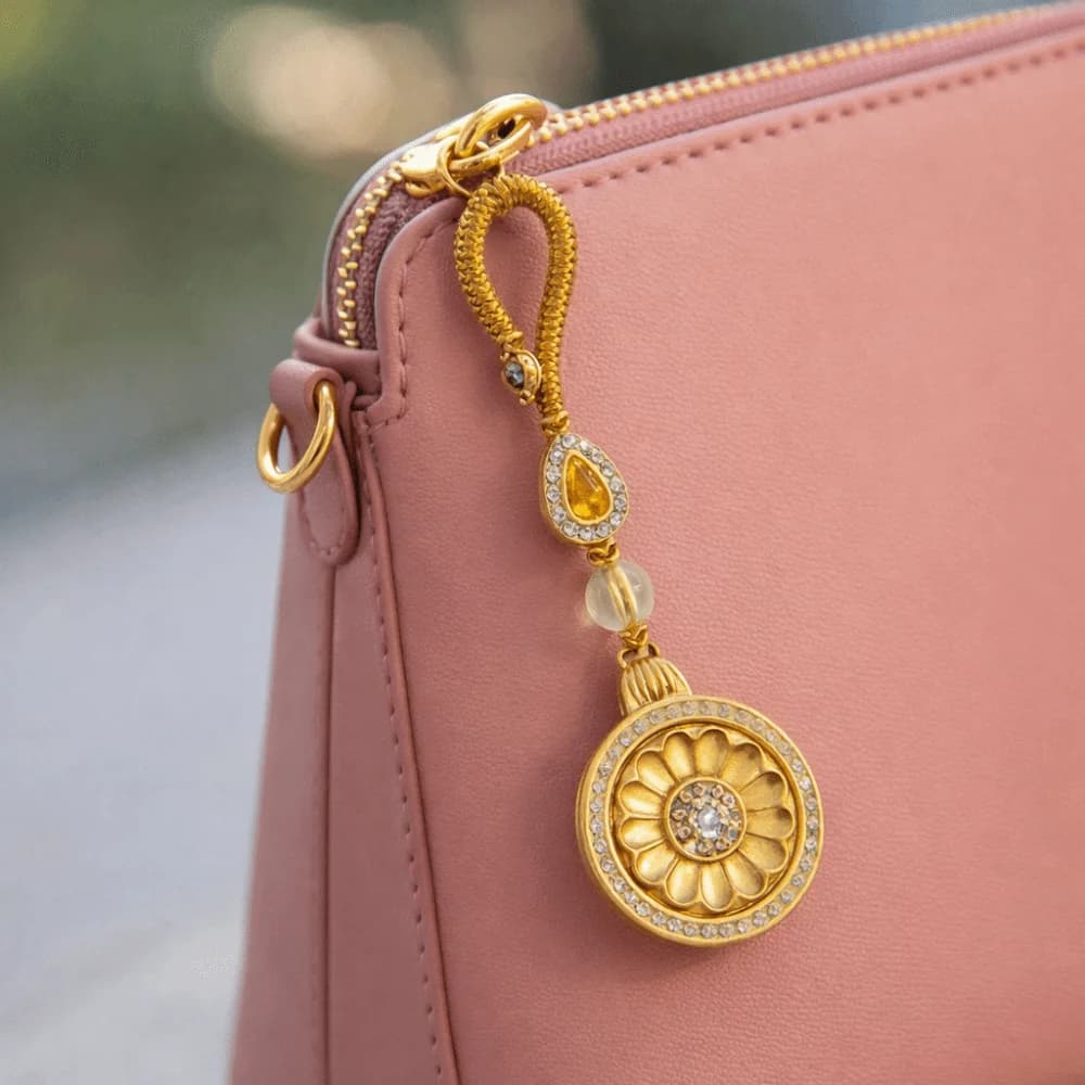 Fashion Golden Metal Sunflower Keychain, Rotating Pendant for Bag, Zodiacal Lucky for Men