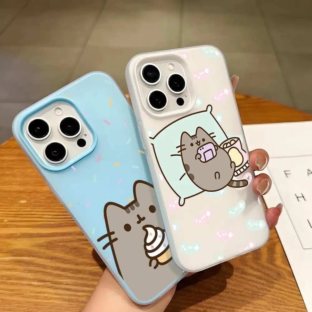 Custodia Morbida Antiurto HYBXAXC 2-in-1 a Tema Gatto P-Pusheen Arcobaleno Carino per iPhone 17 Air 16 16E 15 14 Plus 13 12 11