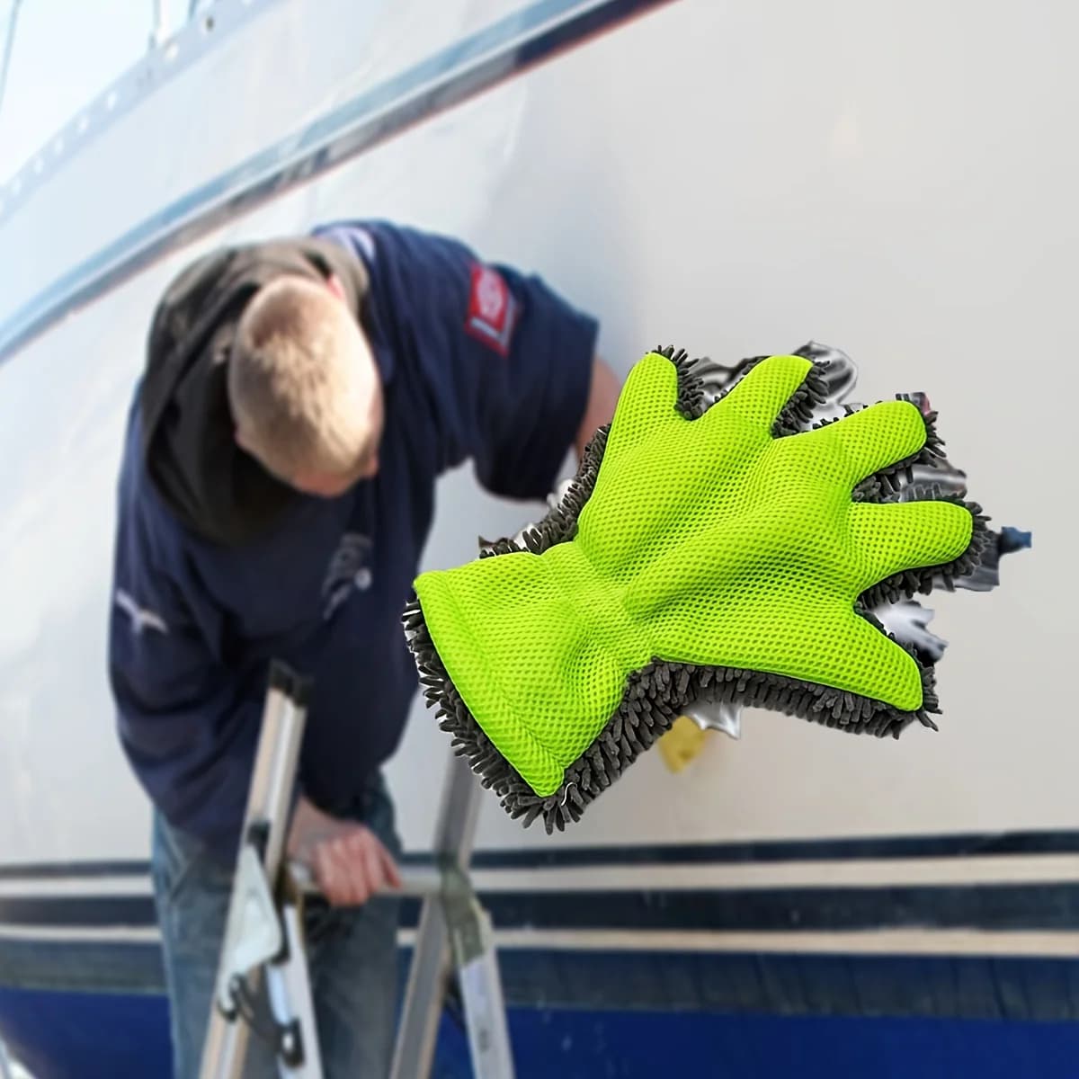 Confezione da 2 guanti per lavaggio auto a cinque dita, guanti per lavaggio auto in ciniglia e velluto a cinque dita, panno per la pulizia dell'auto in peluche che non danneggia le superfici a rete, adatto per la pulizia e l'asciugatura di auto e moto