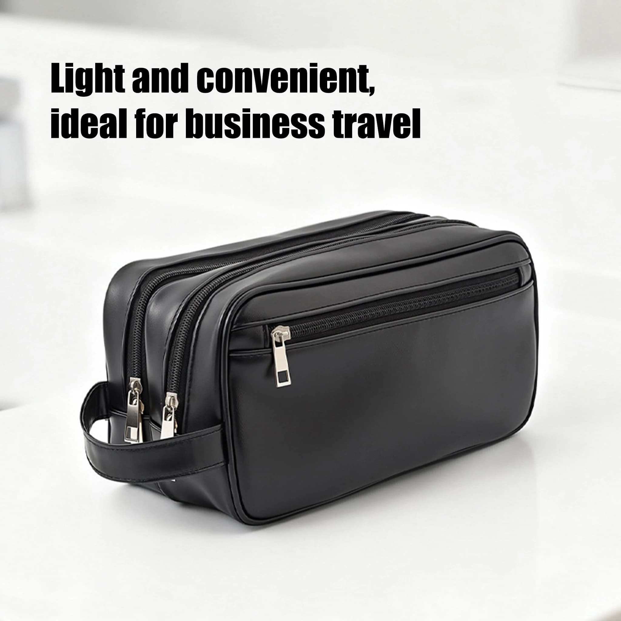 Men Leather Wash Bag Travel Business Trips Portable Cosmetic Bag Large Capacity Multi Pocket Design Handheld Leather Wash Bag
