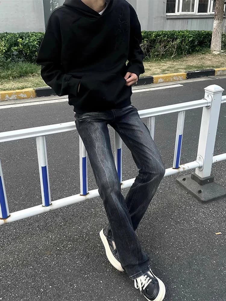 Washed Black Grey American High Street Vibe517 Men's Jeans Straight Leg Slim Fit Pants Cleanfit Youth Casual Wear