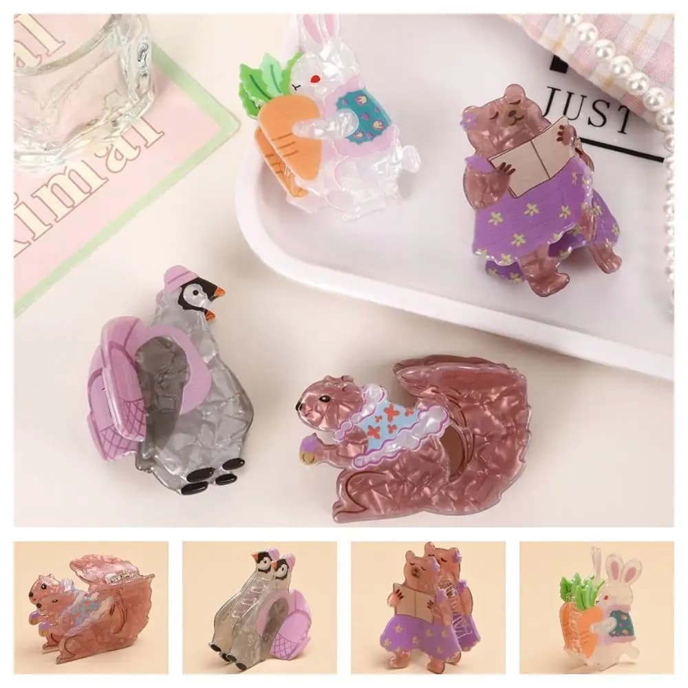 Fermagli per Capelli Creativi a Forma di Animali, Coniglio, Pinguino, Squalo in Acrilico, Clip Geometriche Dolci e Cartoonesche per Uso Quotidiano