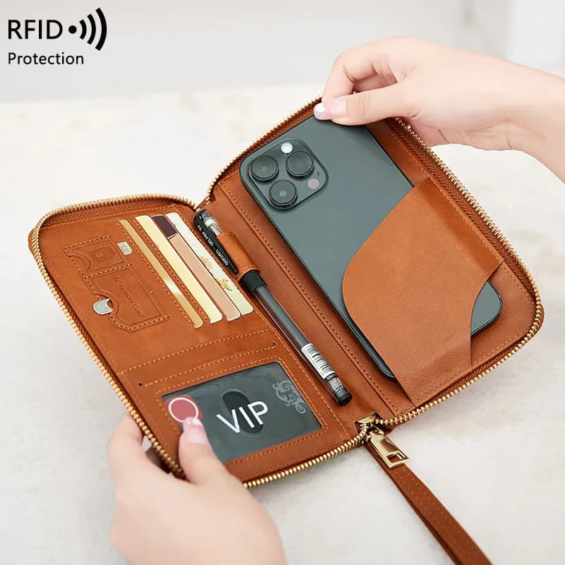 Porta passaporto da donna in pelle PU con blocco Western RDIF, borsa da viaggio multifunzionale alla moda per donna