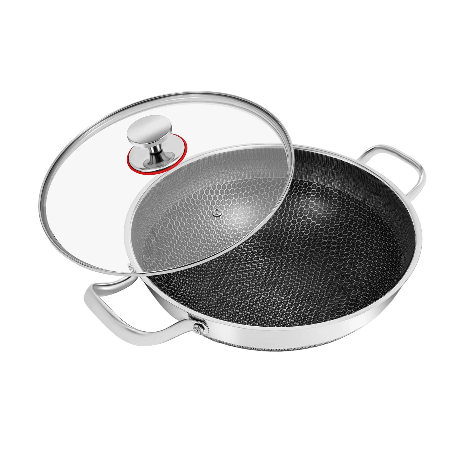 Stainless steel pan 316 non-stick pan Induction pots Glass pan 32 cm healthy cooking Silver