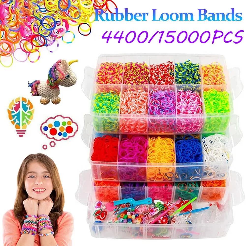 15000/4500Pcs Kit Box + elastici per telaio bambini Mult-color Make bracciale intrecciato elastici arcobaleno per bracciali