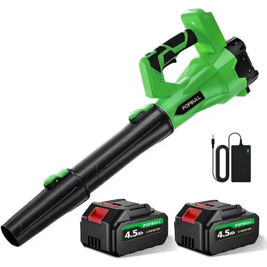 Soffiatore per foglie Ventilatore a batteria da 21 V con 2 batterie da 4,5 Ah e caricabatterie rapido da 1 ora Soffiatore per foglie leggero per la pulizia del patio