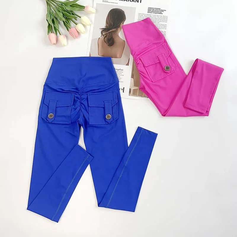Women High Waist Fitness Yoga Pants Sports Stretch Leggings Back Pockets Push Up Leggings Workout Running Gym Clothing