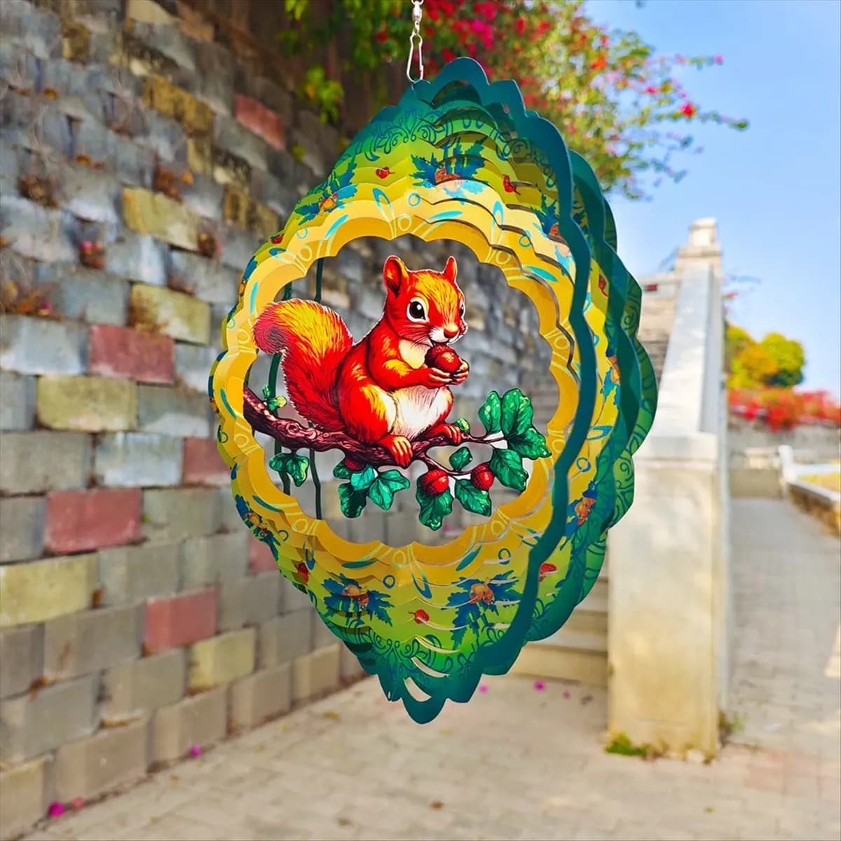 COFA Wind Spinner Outdoor ,Yellow and Green Squirrel Wind Chime Mandala Hanging Wind Spinners for Outdoor Indoor Decoration