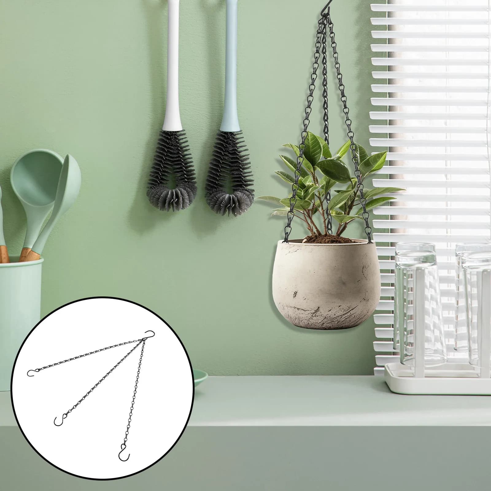 Set of 8 Chains for Hanging Vases, 3 Tips Iron Hooks, Plant Supports, Lanterns, Bird Feeders, Planters for Internal and External Use
