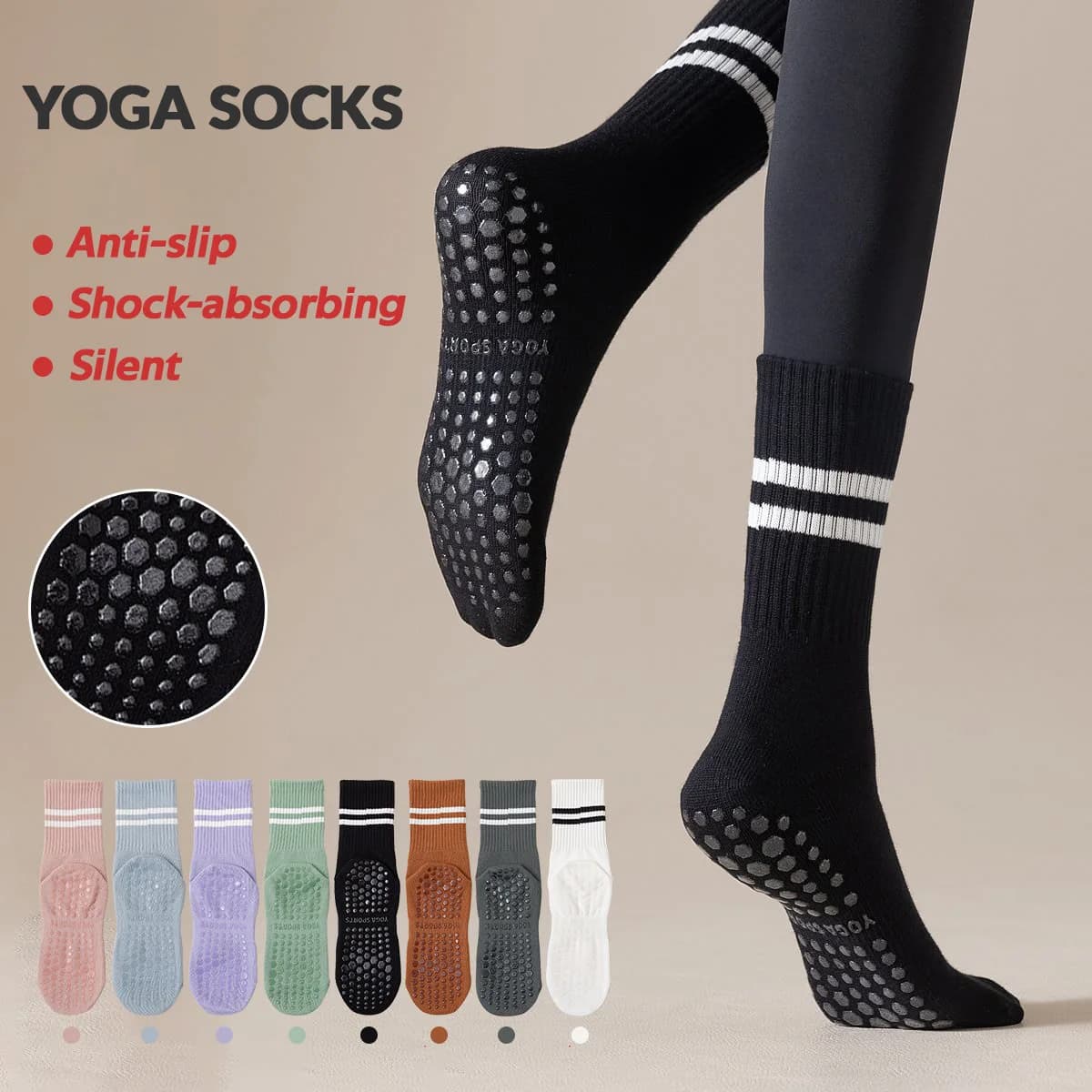 3 pairs of long yoga socks with grip for woman, non-slip socks for pilates, bars, dance, yoga