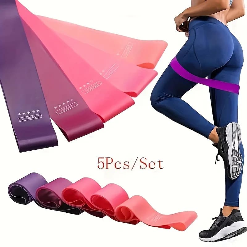 5 Piece Color Resistance Band Set - Portable Yoga, Pilates, Gym and Weight Training Fitness Elastics - Durable TPE Material, Perfect for Elongation and Strength Training, Pilates Equipment | Multifunctional Fitness Belt | Durable TPE Fabric, Gym Accessories