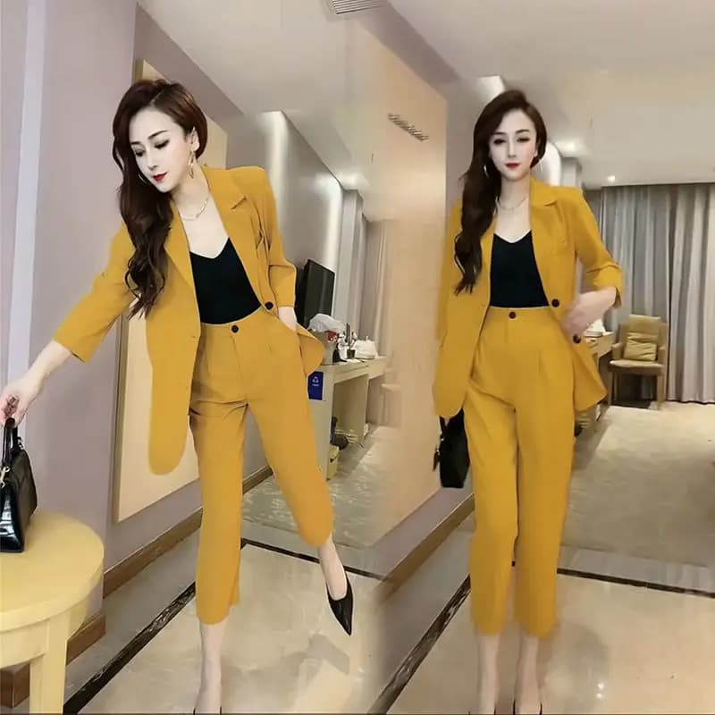 Single/Set 2025 Summer New Temperament OL Suit Coat High Waist Capris Fashion Two Piece Set