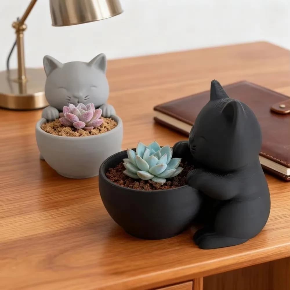 Mini Small Flowerpot with Drainage Holes Cat-Shaped Cacti Potted Plant Uniquely Designed Succulents Planter Pot