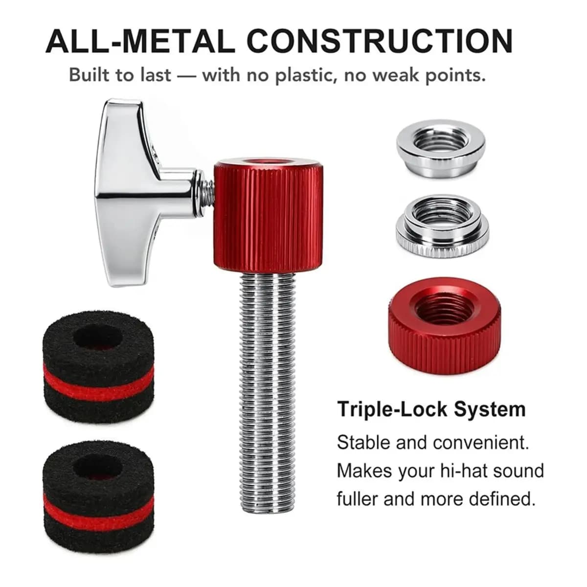 2 Pack Hi-Hat Clutch with Replacement Felts Pads, Jazz Drum Hi Hat Cymbal Clutch Hi Hat Cymbal Stand, Drum Parts