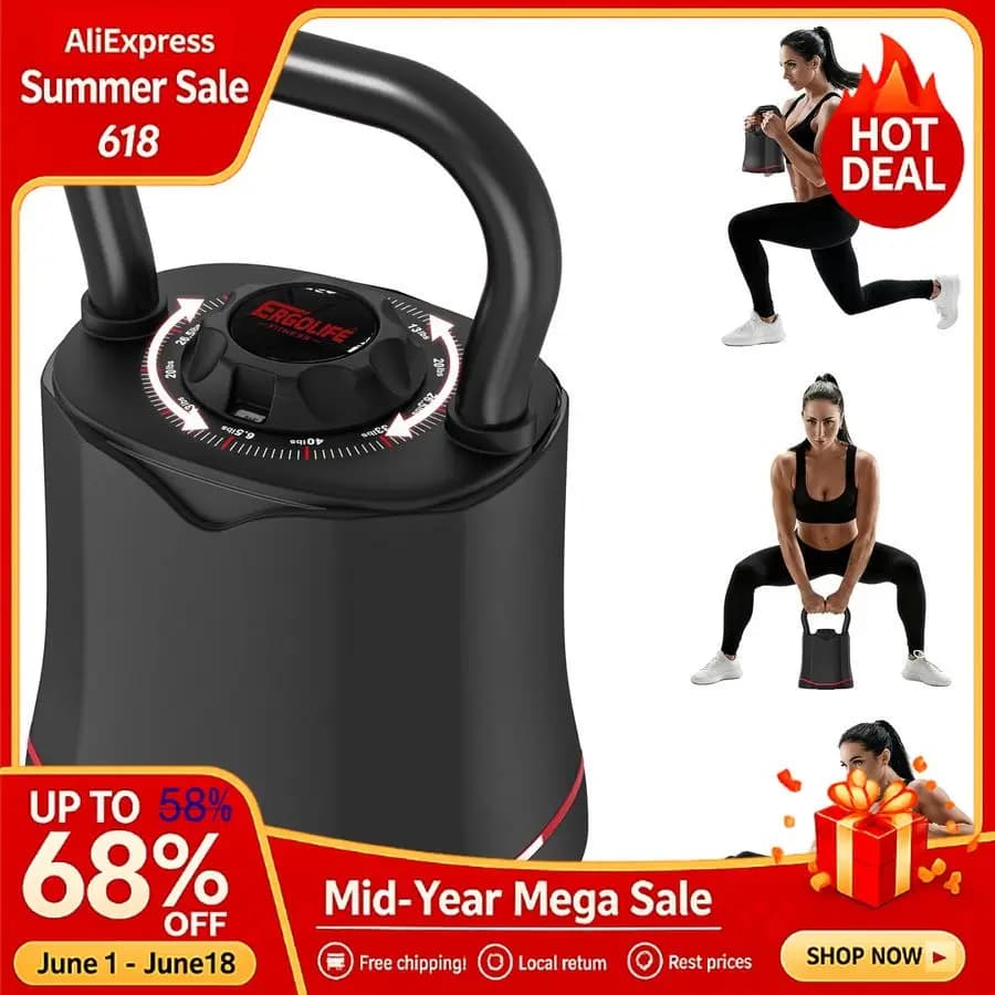 ERGOLIFE Adjustable Kettlebell Set 6.5LB-40LB, 6 in 1 with Quick Weight Change, Home Gym Spare Parts Set