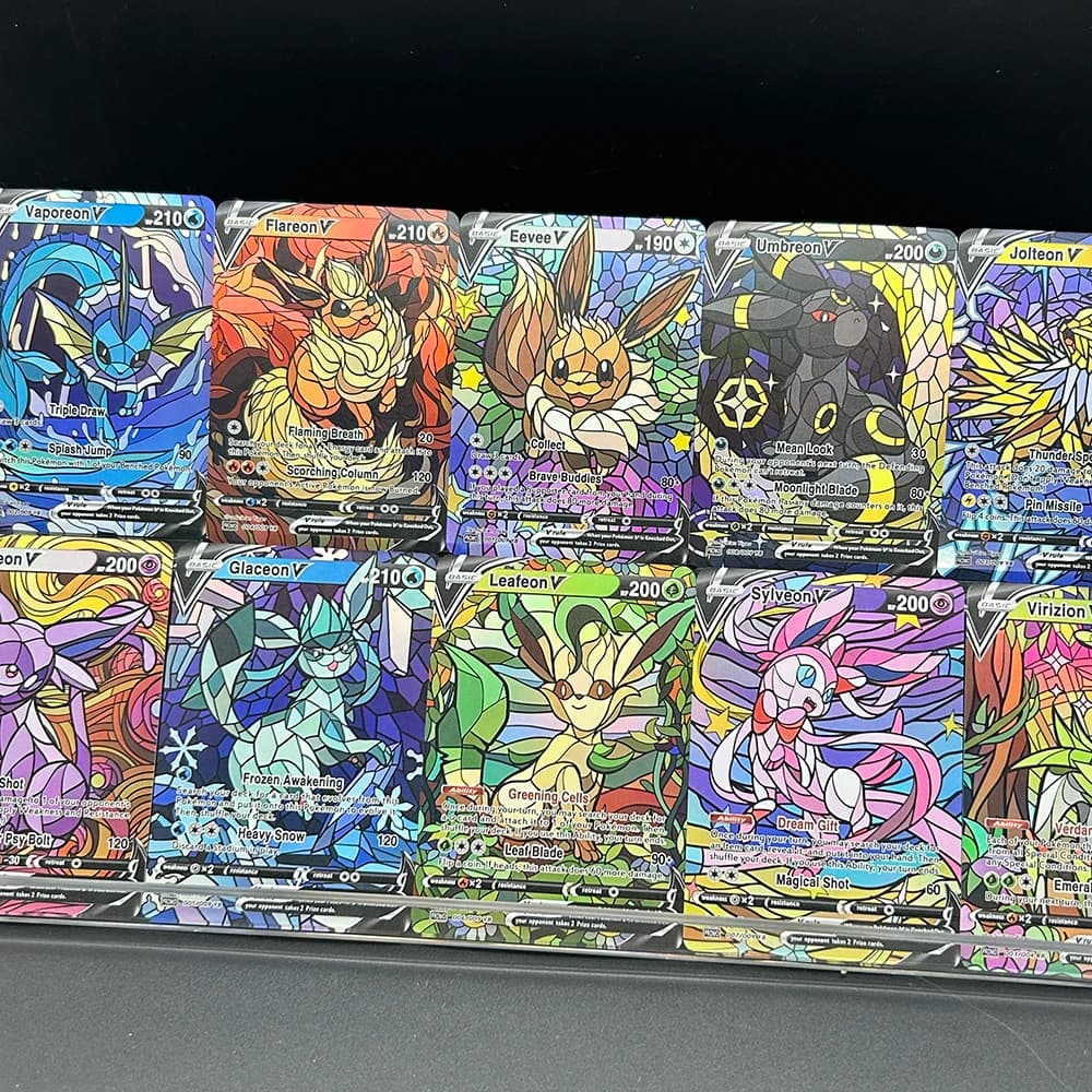 10 Pz/set Fai Da Te PTCG Eevee Umbreon Jolteon Self Made Collezione di Cartoni Animati Carta Anime Rifrazione Colorata Flash Card Regalo