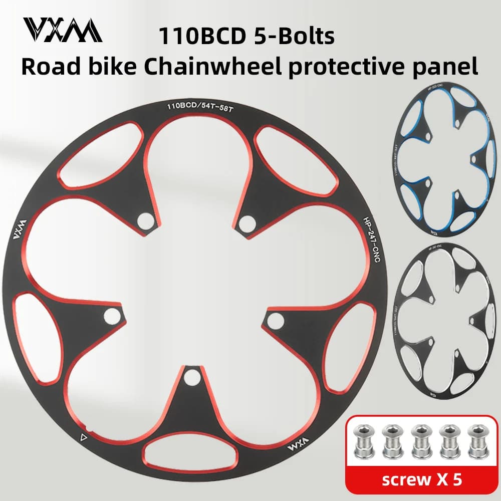 VXM Bicicletta da strada 110BCD Guarnitura in alluminio Ruota dentata Coperchio di protezione Piastra protettiva per ingranaggi a disco singolo 48-52T 54T-58T Parti bici