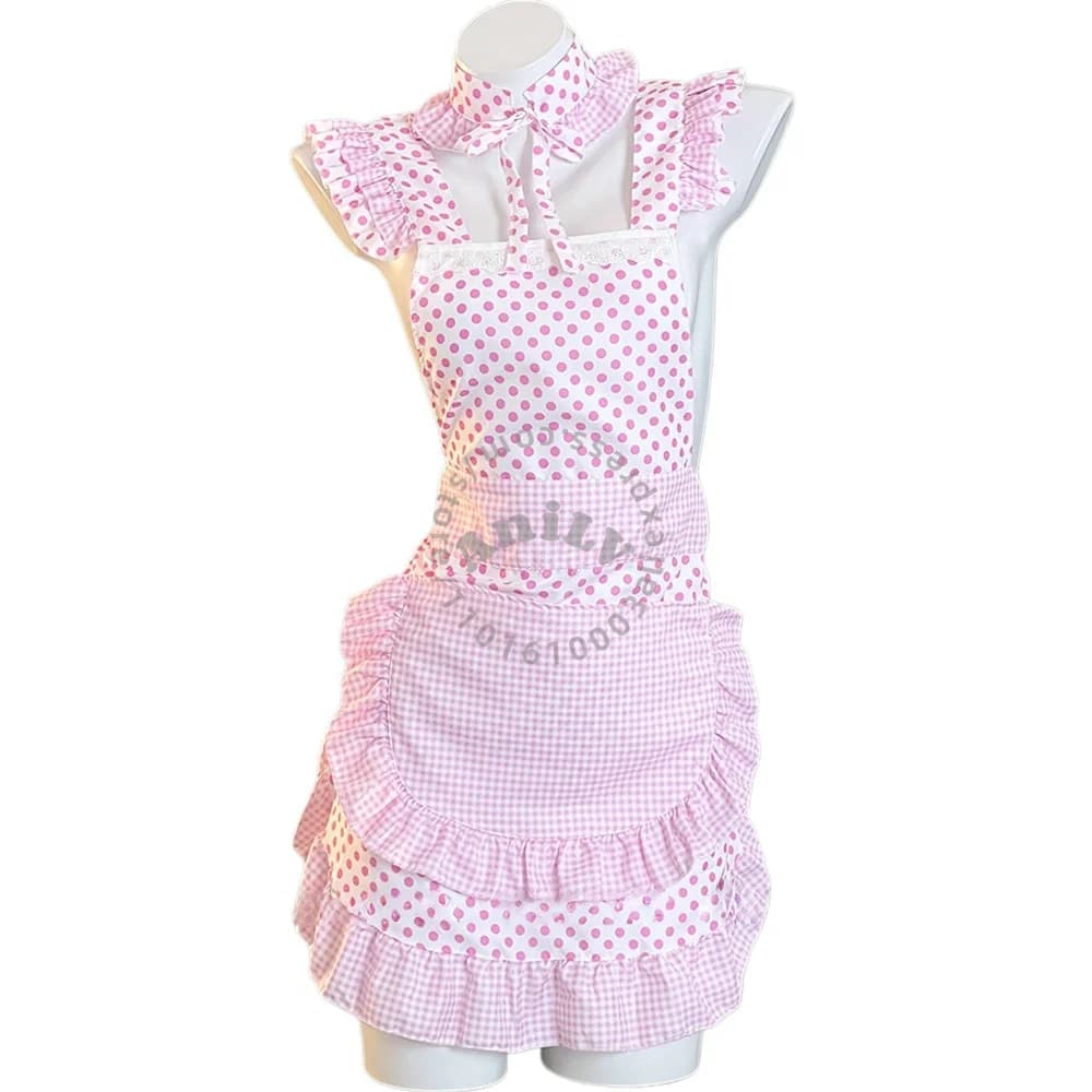 AniLV Costume da Cameriera Anime Lolita, Uniforme con Grembiule a Pois, Outfit per Cosplay