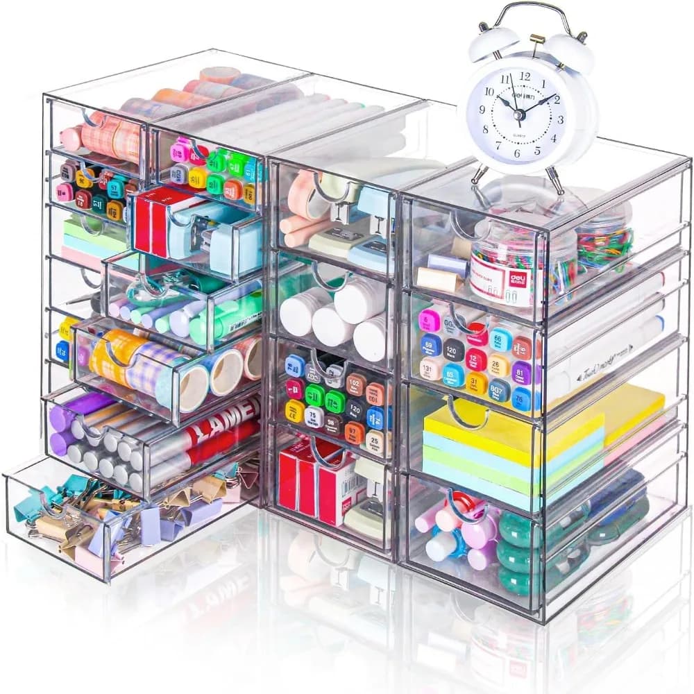 Organizer in acrilico a 20 cassetti - 4 set di cassetti trasparenti - Trucco da scrivania, arte, organizer per forniture artigianali - per ufficio