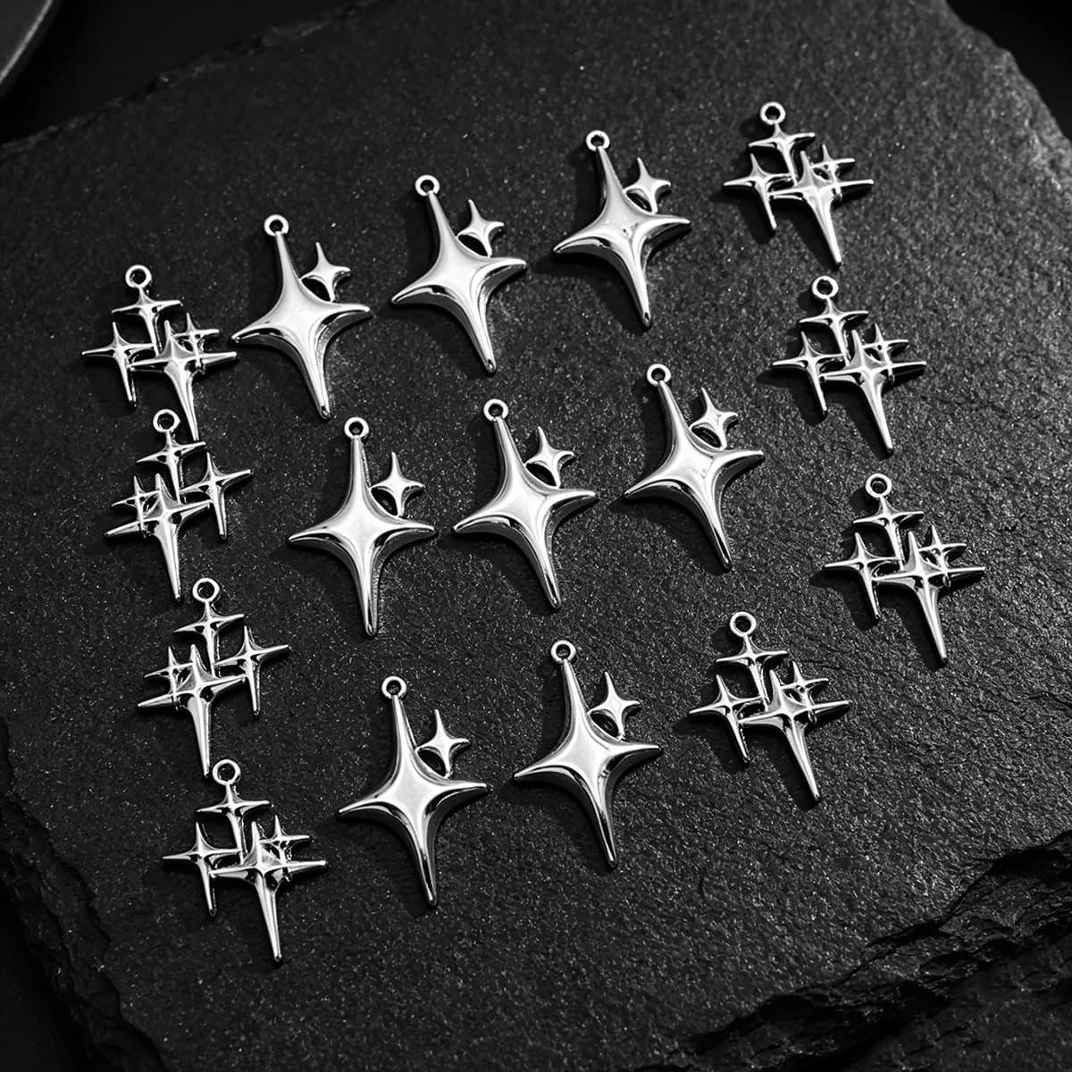 16-Piece Set of Four-Pointed Star DIY Handmade Pendants, Available in Two Styles: Single Star and Layered Double Star, Suitable for DIY Bracelets, Necklaces, Earrings, and Hanging Ornaments, Handmade Beaded Decoration Accessories