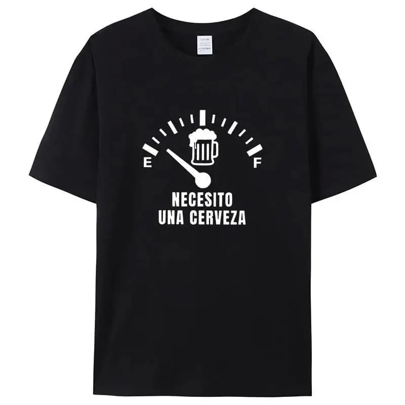 Men's Street Style T-Shirt 'Necesito Una Cerveza' Print Luminous Top Ultra Slim Fit Nine Sleeve Length Henry Collar Youth Fas...
