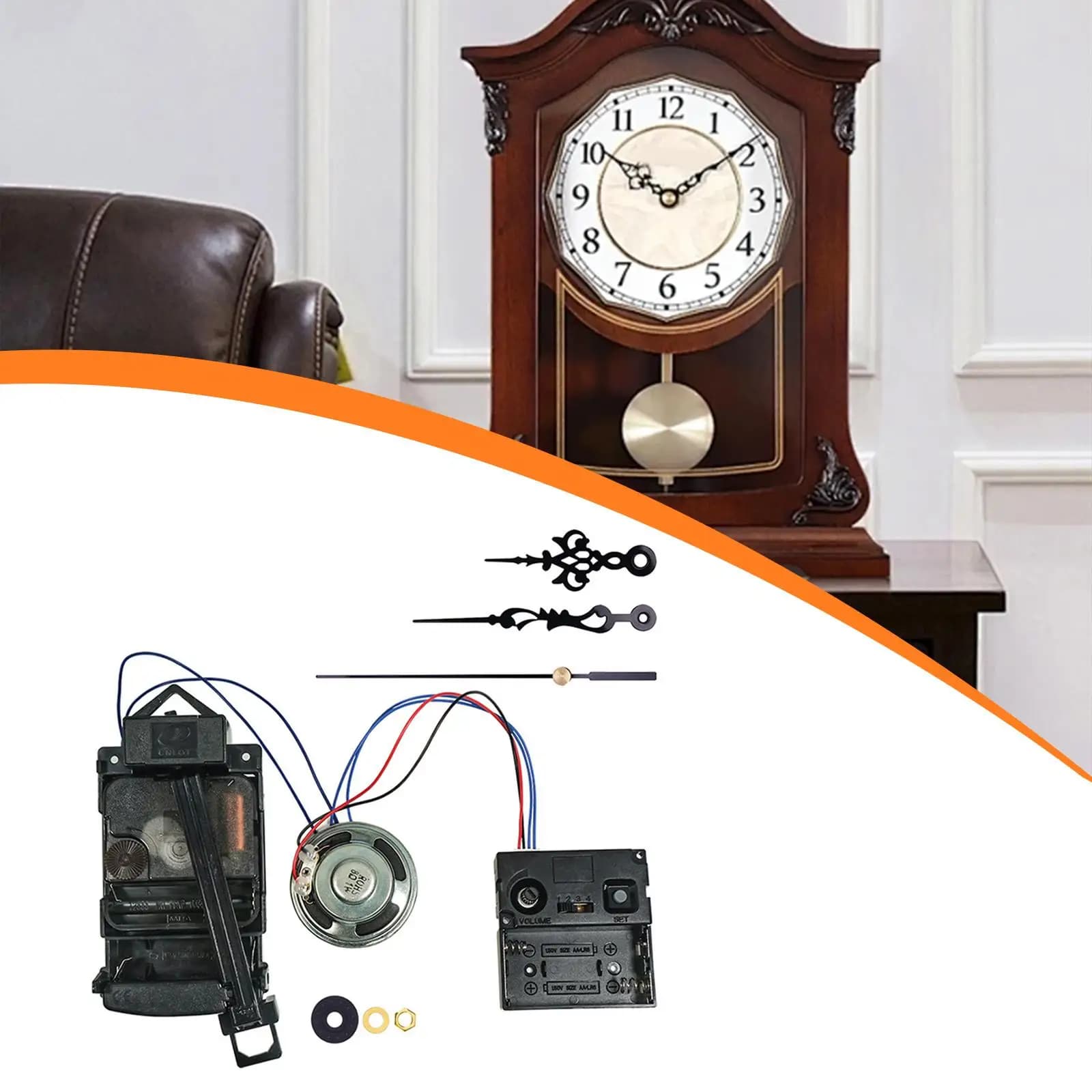 Replacement kit for movement pendulum watch with silent hands and music box for DIY repair of wall clocks and crafts