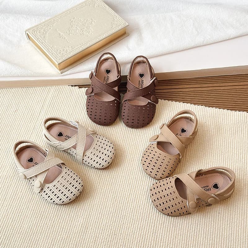 Sandali in pelle con ritagli per neonati e bambini, con cinturino in velcro, suola morbida antiscivolo, per i primi passi, calzature casual estive, scarpe per bambina