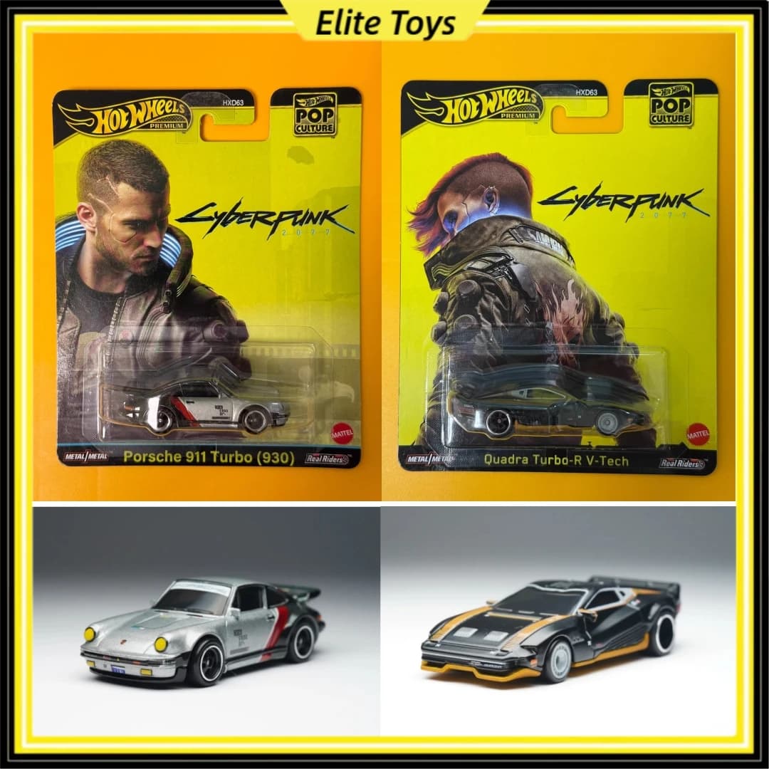 Hot Wheels Premium Pop Culture Cyberpunk 2077 Quadra Turbo-R V-Tech Porsche 911 Turbo Diecast Modello di auto 1:64 Veicolo da collezione