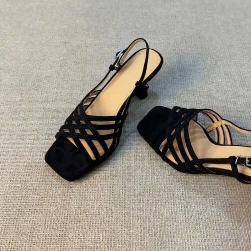 Spiral Sandals Combined With Straight Strap Crossed Women's Square Toe Open A Strap High Non-slip Wear Resistant