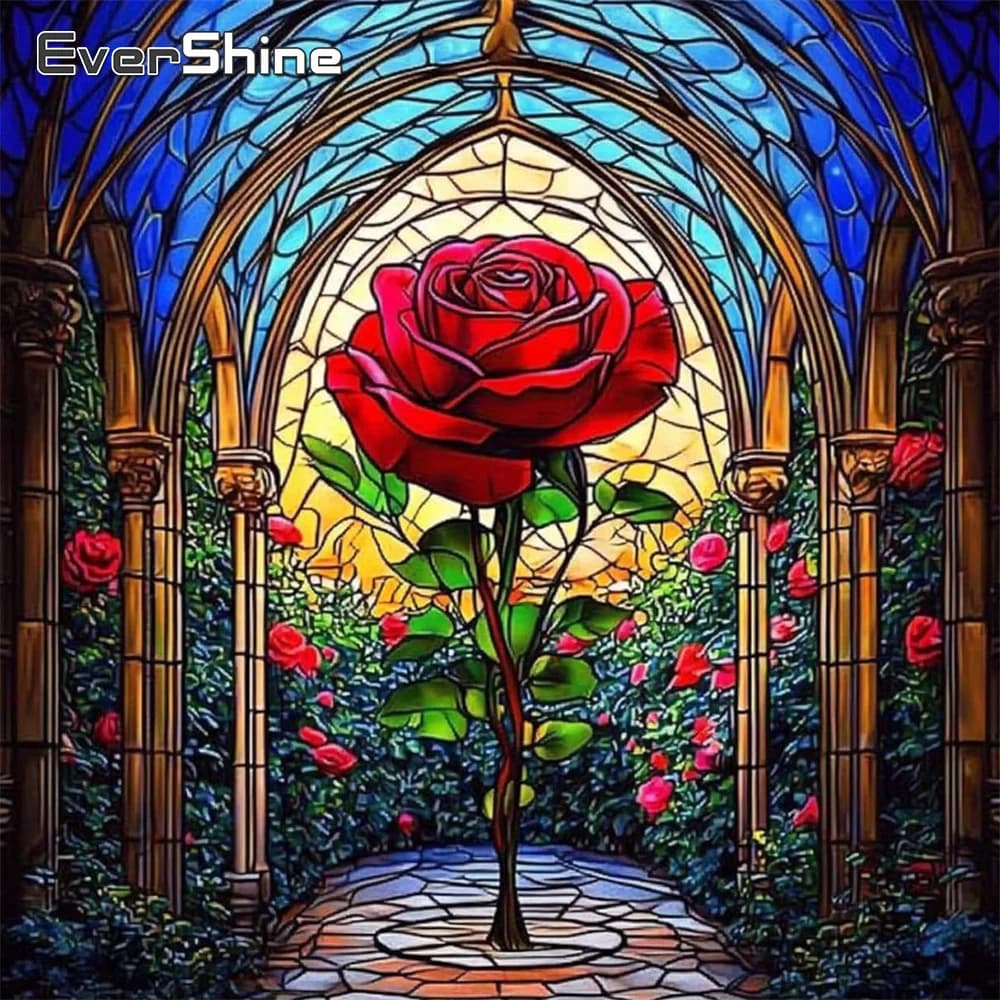 Evershine 11CT Cross Stitch Rose Flower Printed Canvas Embroidery Castle Pattern For Adults Beginners Complete Set Wall Decor