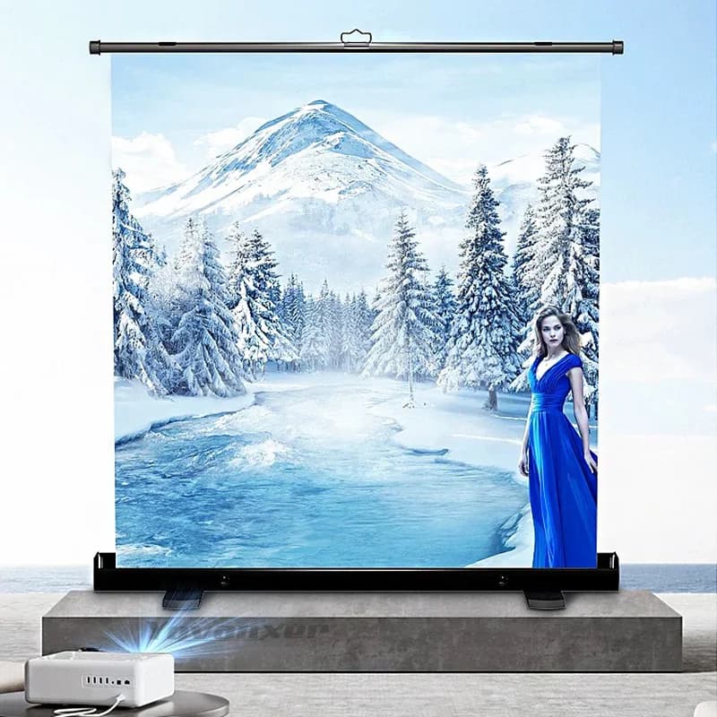 Schermo per proiettore pull up da pavimento portatile 16:9 per conferenze home theater all'aperto 4K predefinito in fibra di vetro bianca