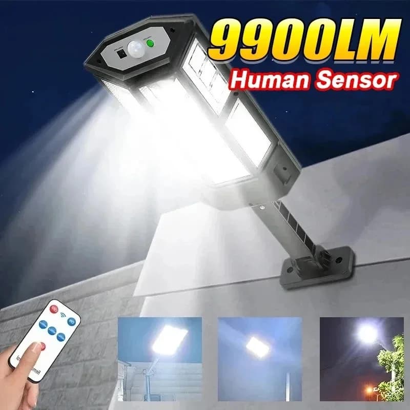 9900LM Le più nuove luci solari a LED Lampada solare per esterni del sensore di movimento 4 modalità Impermeabile IP65 Luce solare da giardino Lanterna da giardino