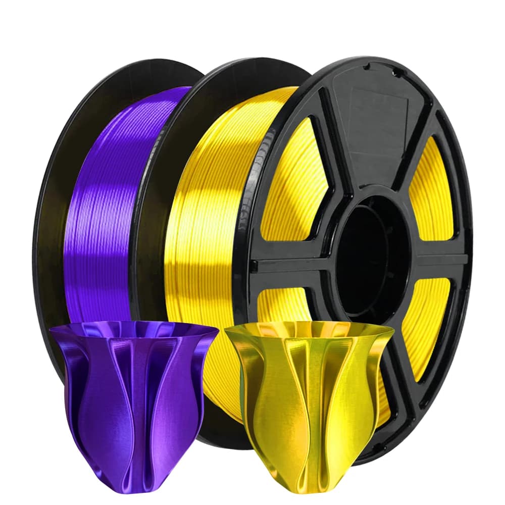 Filament 3D purple and silky yellow from 1.75 mm 250 g, silk finish PLA, fluid printing, compatible with FDM printers for DIY