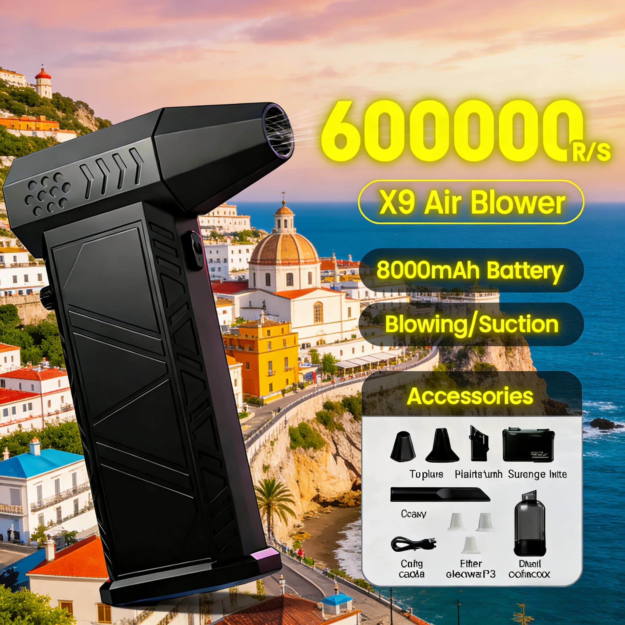 X9 600000RPM Wind Beast Turbo Jet - Soffiatore e Aspirapolvere Brushless 2-in-1 per PC, Auto e Casa