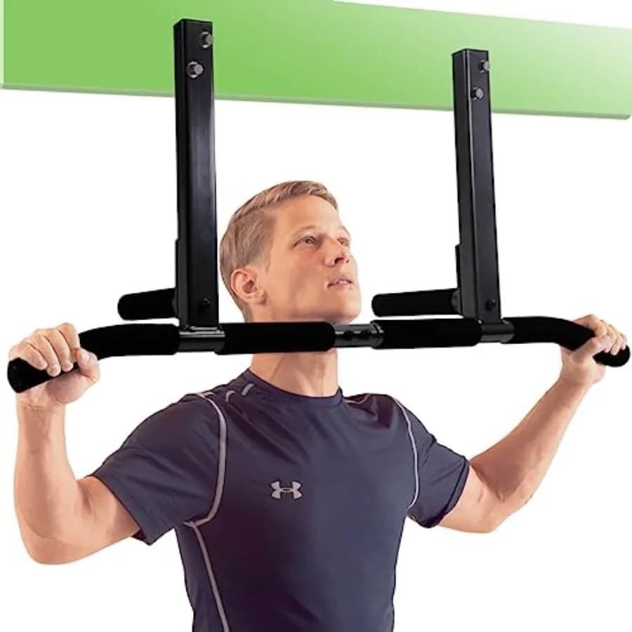 Joist Mount Pull Up Bar for Home Gym Use, Steel Construction, Black Finish, Includes Extra Hardware and Mounting Template for E