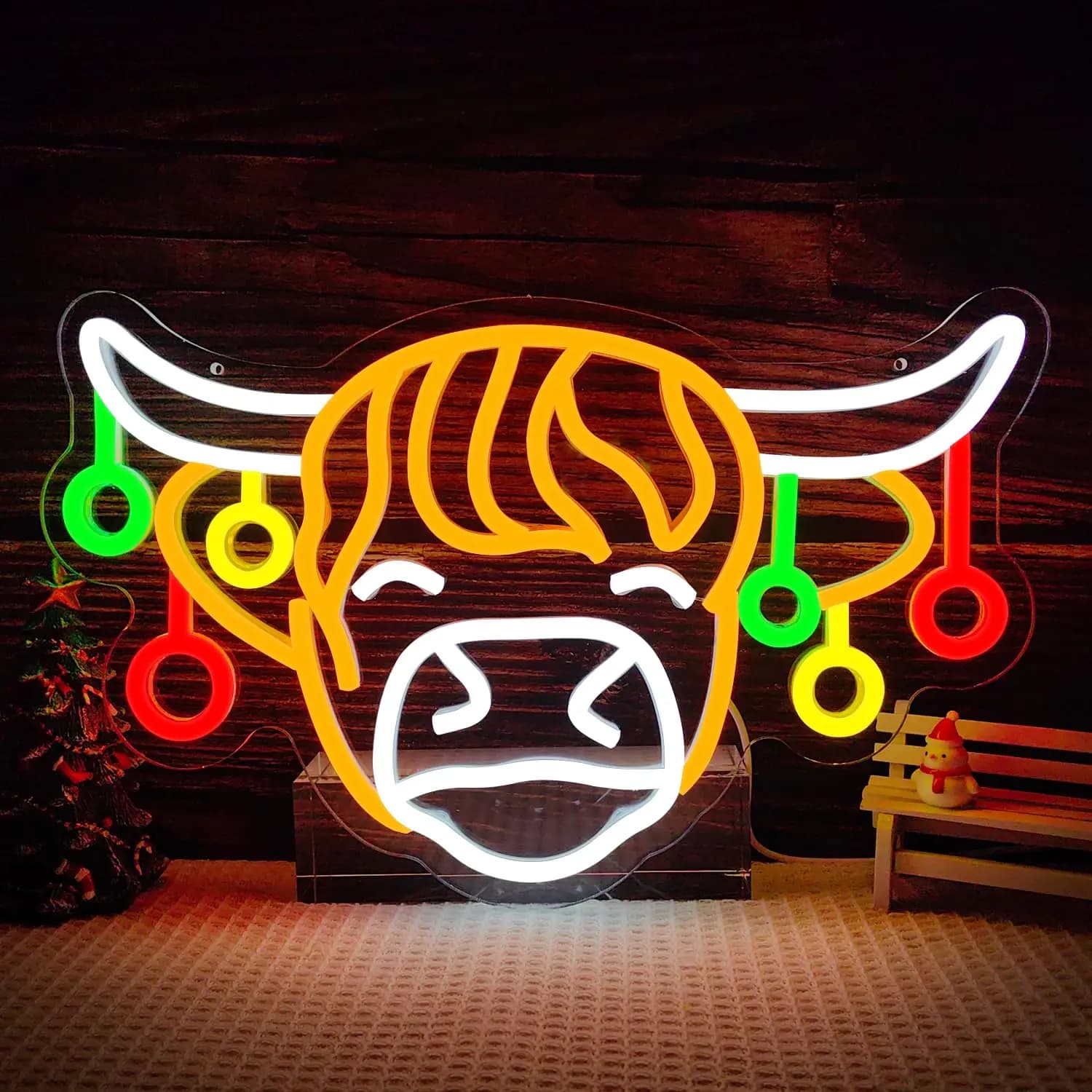 Insegna al neon di mucca di Natale USB dimmerabile luci colorate decorazioni da parete per camera da letto camera dei bambini decorazioni per feste di Natale