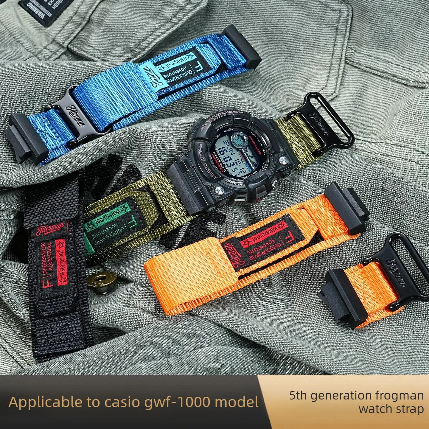 Suitable for Casio Watches 5th Generation Frogman Modified GWF-1000 Velcro Nylon Canvas Outdoor Watch Strap Men