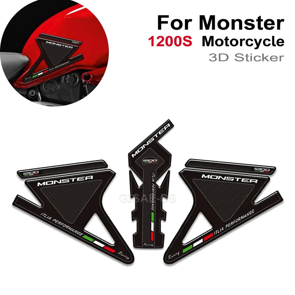 Per Ducati Monster 1200 SR 1200S Moto 3D Rilievo del carro armato Gas Manopole del serbatoio Adesivi laterali Ginocchio Manopole Protezioni Decal