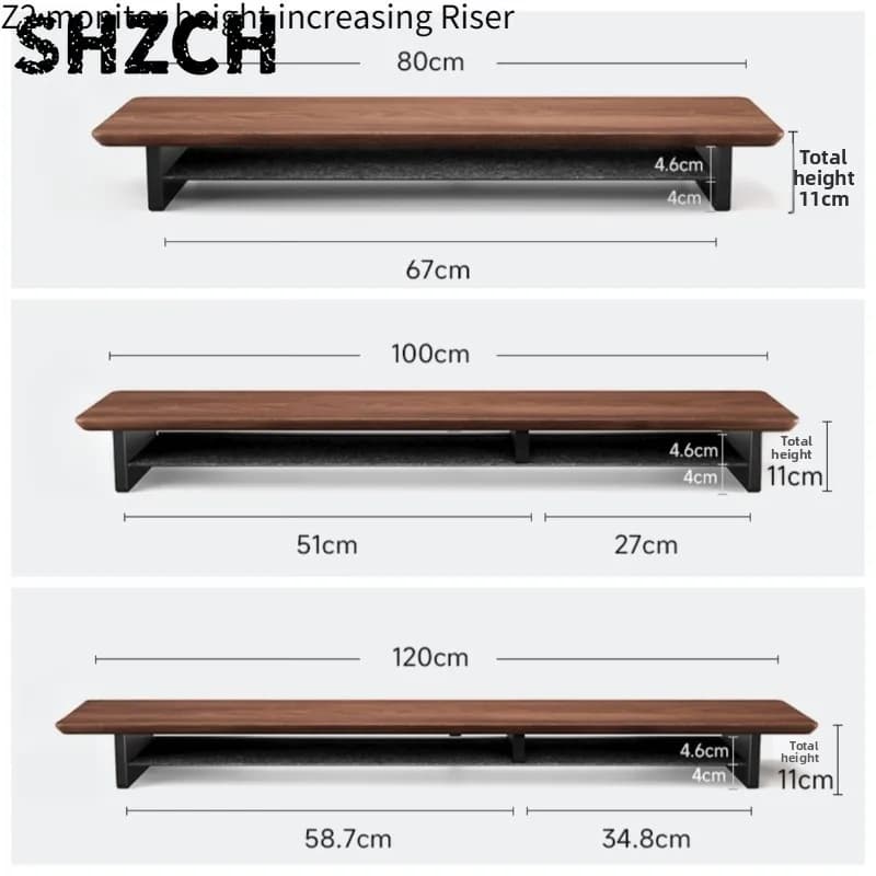 Z2 Full Penetration Monitor Riser Black Walnut Desktop Organizer Computer Screen Stand Ergonomic Computer Storage Shelf Solution