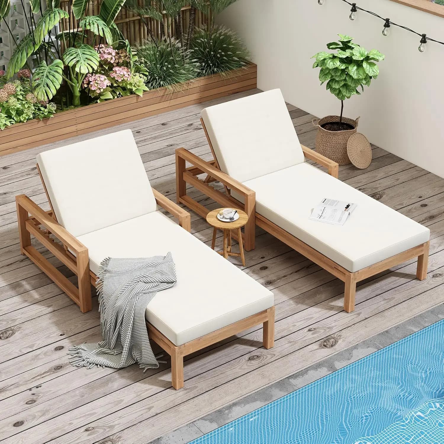 Outdoor Chaise Lounge 2 Pcs, 5-Position Adjustable Lounge Chair with Cushion & Adjustable Backrest, Set of 2 Sun, Customized