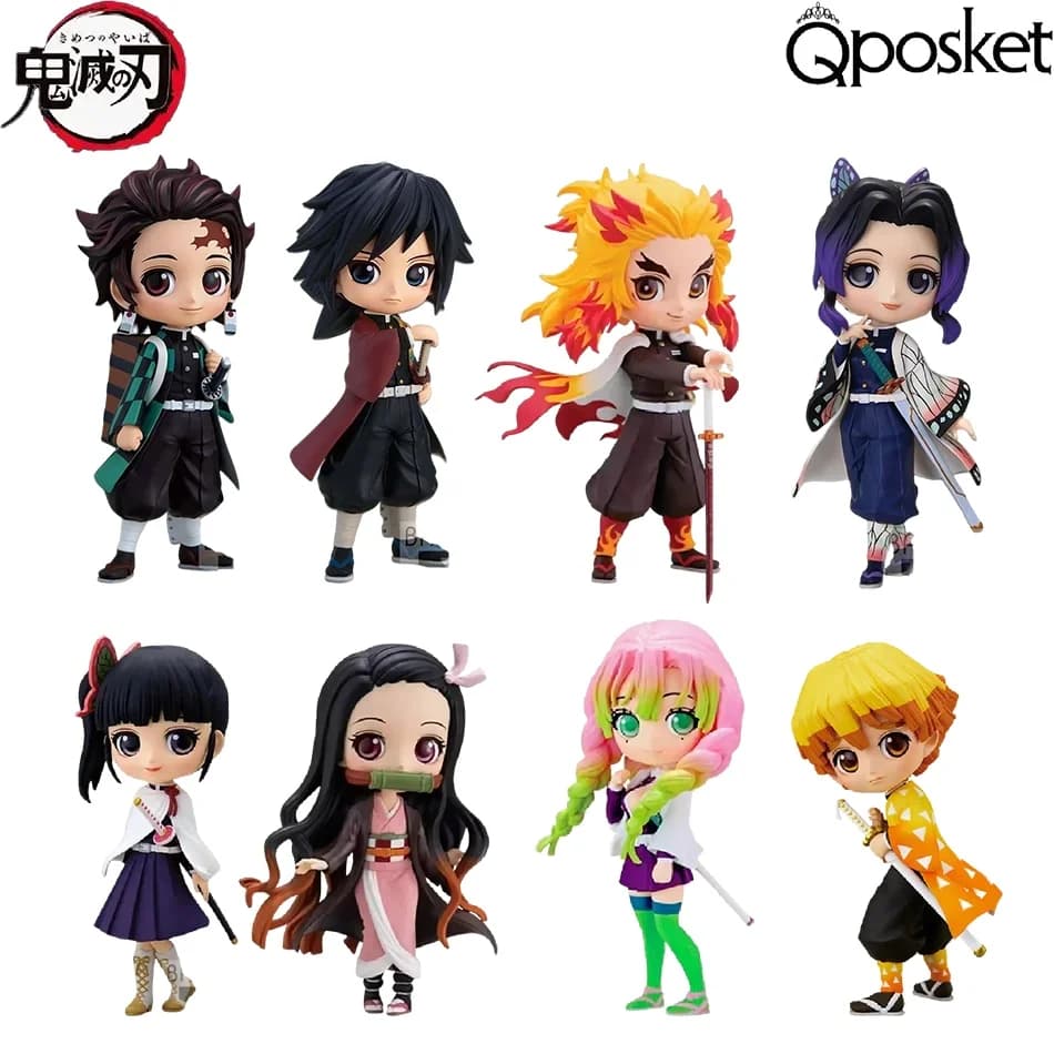 15cm Demon Slayer Anime Figure Set Nezuko Tanjirou Zenitsu Inosuke Kyoujurou Giyuu Kawaii Qposket PVC Collectible Model Toys for