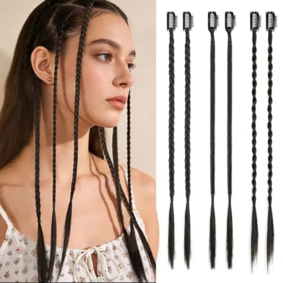 6PCS Braid Hair Extensions Clip in Braid Extensions for Women Natural Synthetic Braided Hairpieces Statement Blonde Braids for
