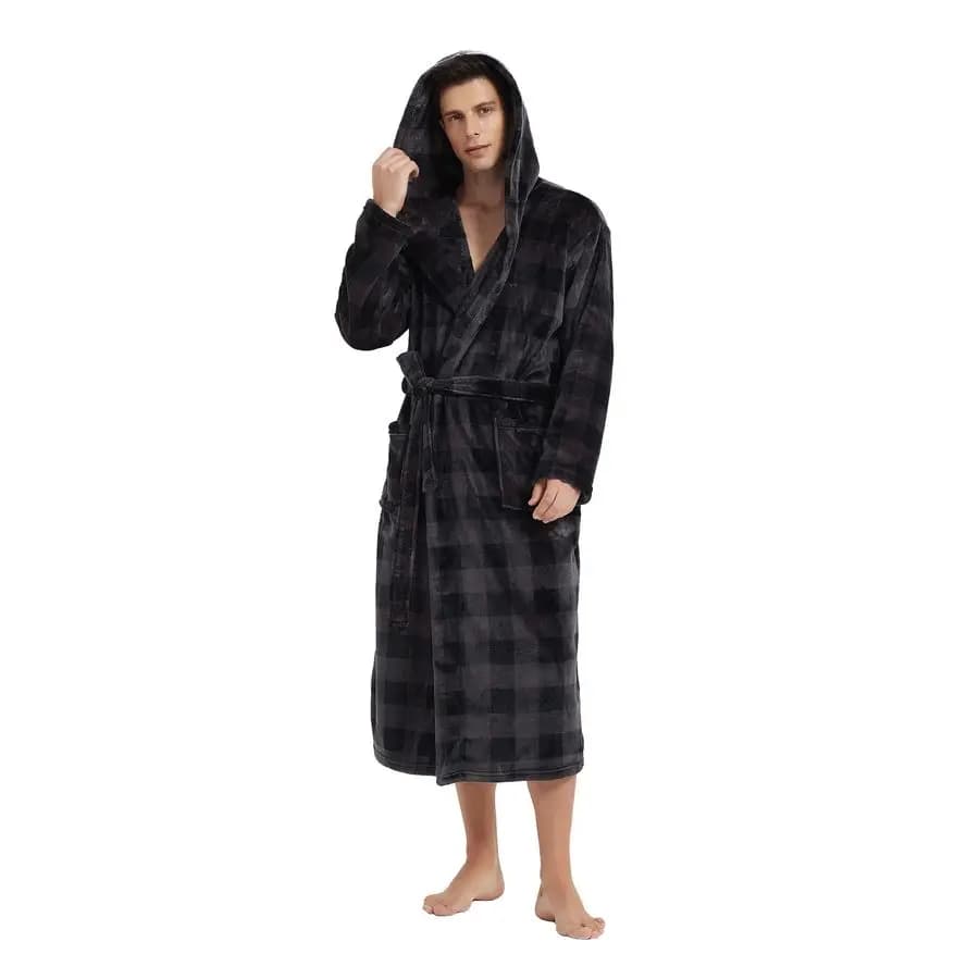Bathrobe with hood, fleece bathrobe, men's plush vest