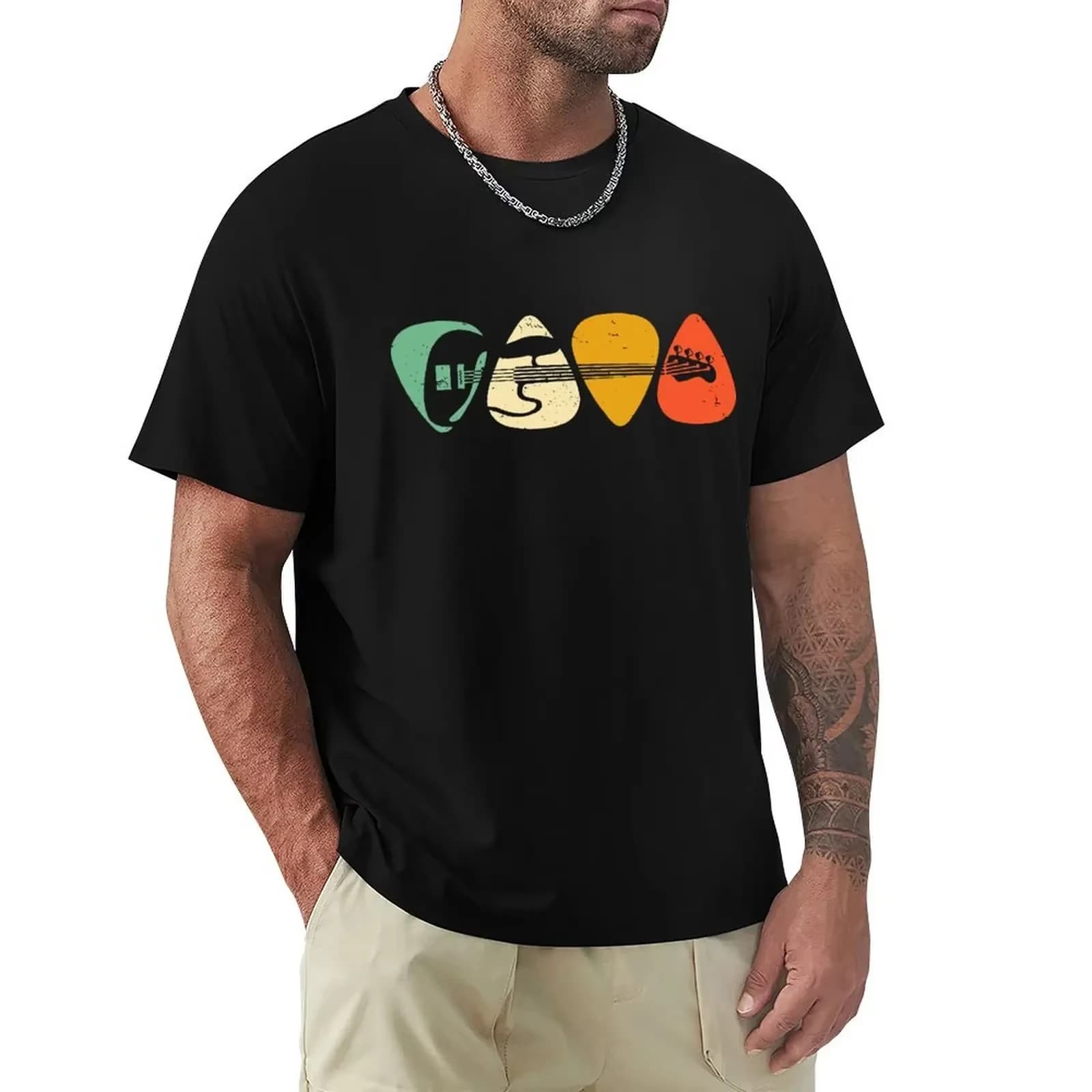 Bass Musicista Regalo EssentialAnime Vestiti Design Plettri per chitarra Regalo di San Valentino per il tuo amore T-shirt da uomo in cotone Tendenza moda Y2k