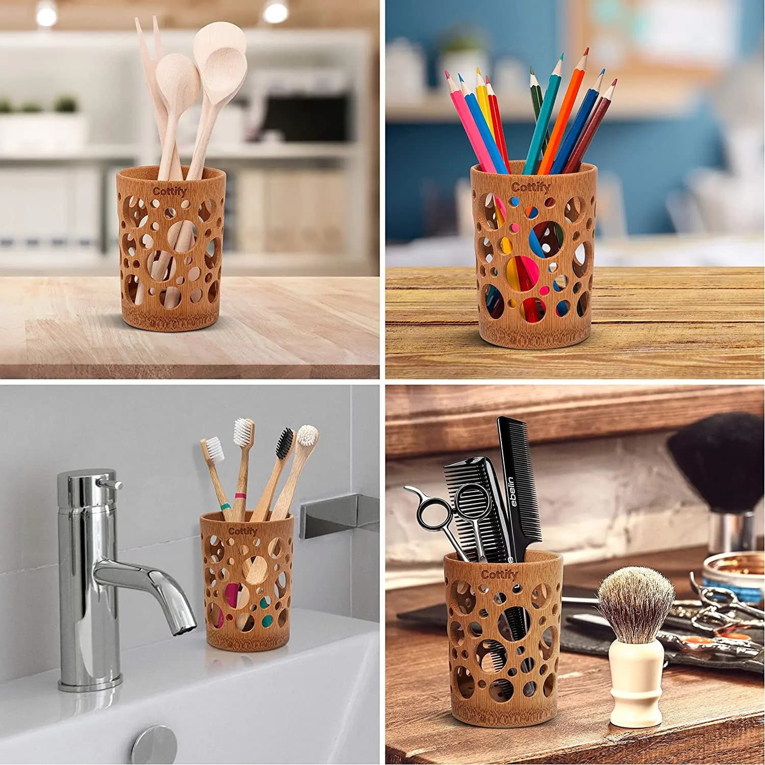 Portaspazzolino in bambù per bagno, tazza porta spazzolino con drenaggio, tazza da bagno ad asciugatura rapida, porta dentifricio, tazza biodegradabile